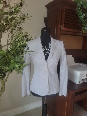 Banana Republic White and Navy Pinstripe Blazer